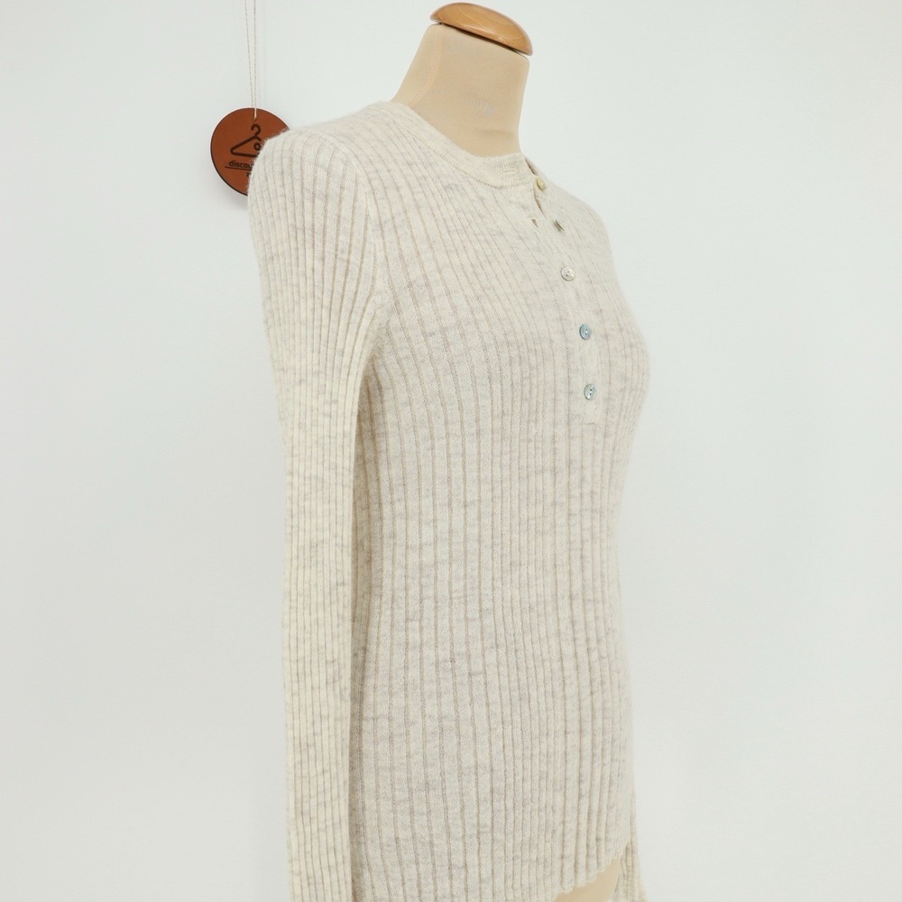 Madewell‎ Alpaca Blend Henley Sweater Ribbed Cream Medium Lightweight Slim Fit - Picture 2 of 8